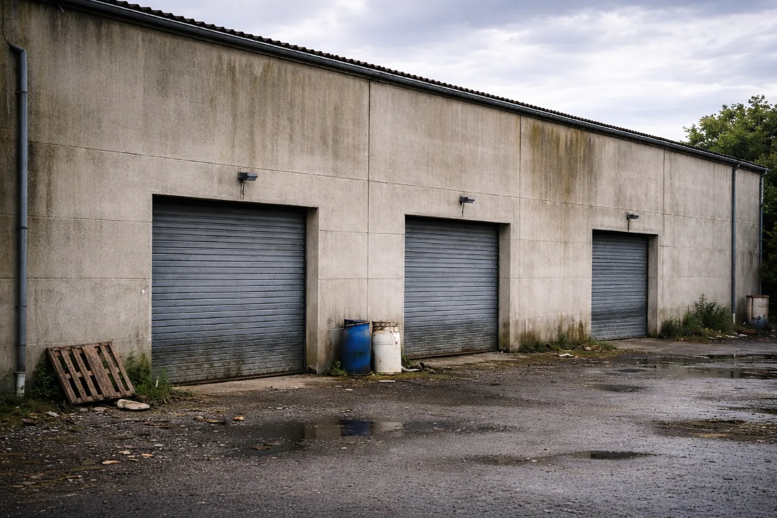 Toiture industrielle encrassée avant nettoyage aérien par drone dans le Tarn